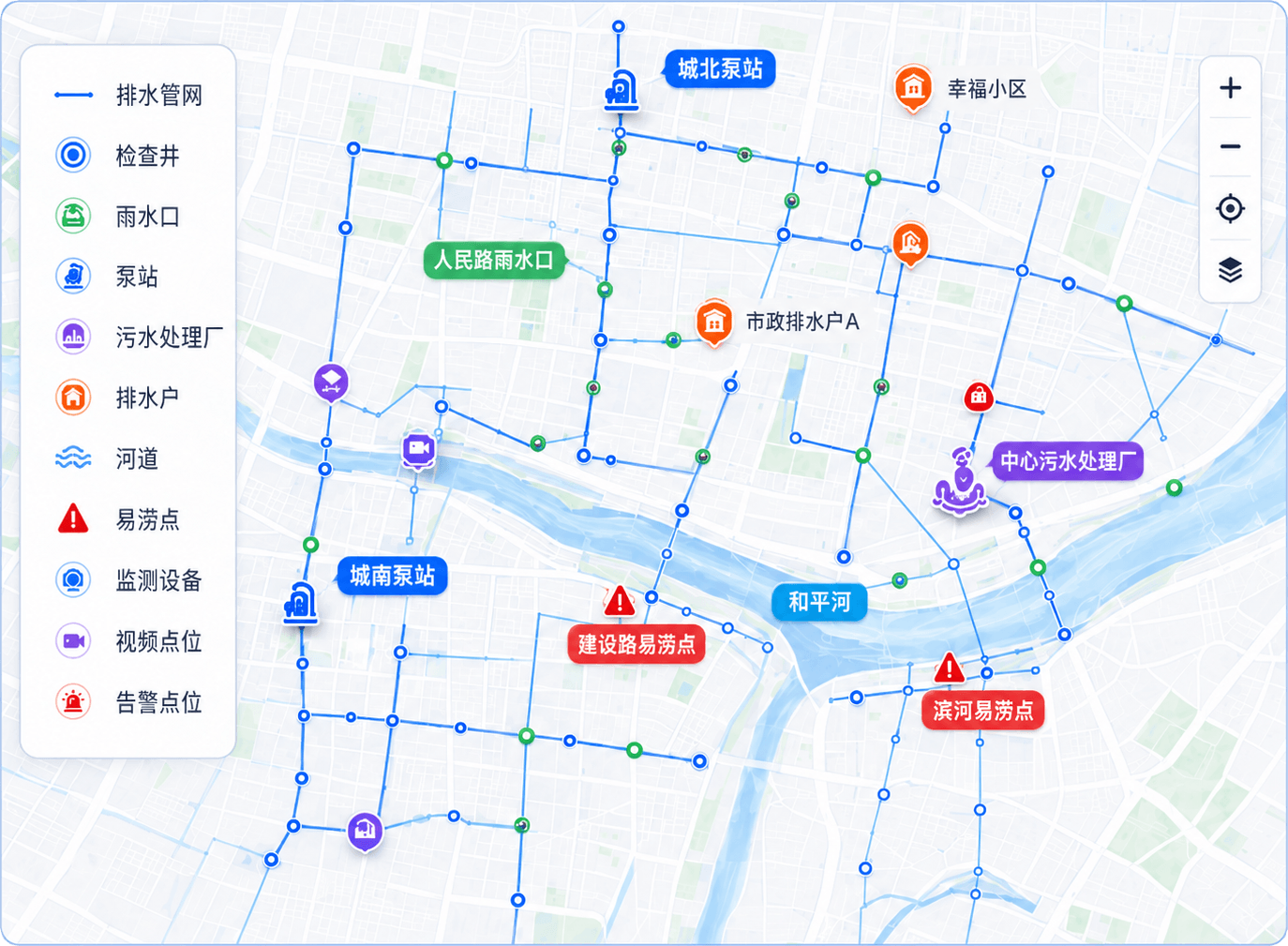 城市排水运行态势GIS地图